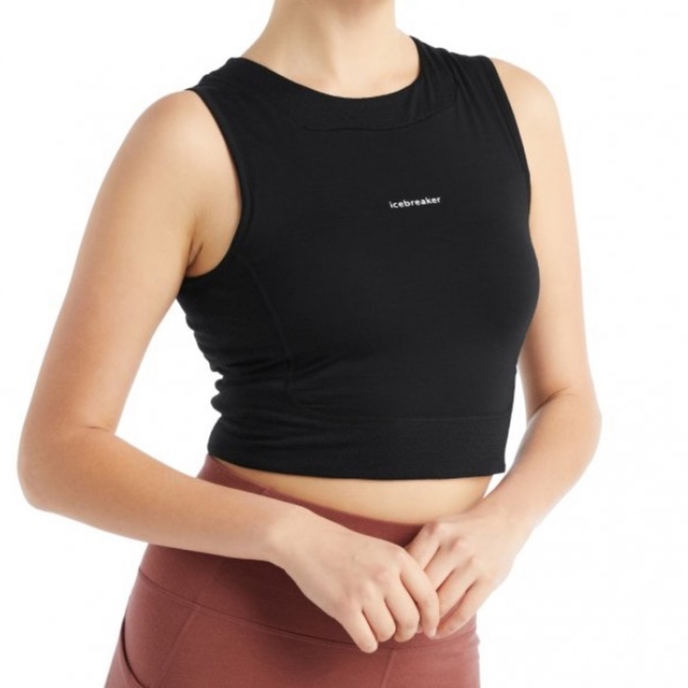 ICEBREAKER ZoneKnit Crop Black Bra Top Size XS Wool Modal Moisture Wicking